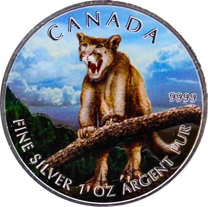 Stříbrná mince kolorovaná Puma Canadian Wildlife 1 Oz 2012 Standard