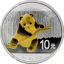 Stříbrná mince pozlacená Panda 1 Oz Standard