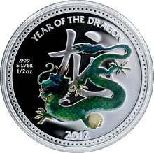 Stříbrná mince kolorovaný Year of the Dragon Rok Draka 2012 Niue Proof