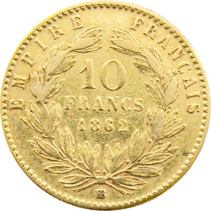 Zlatá mince  10 Frank Napoleon III. 1862 BB