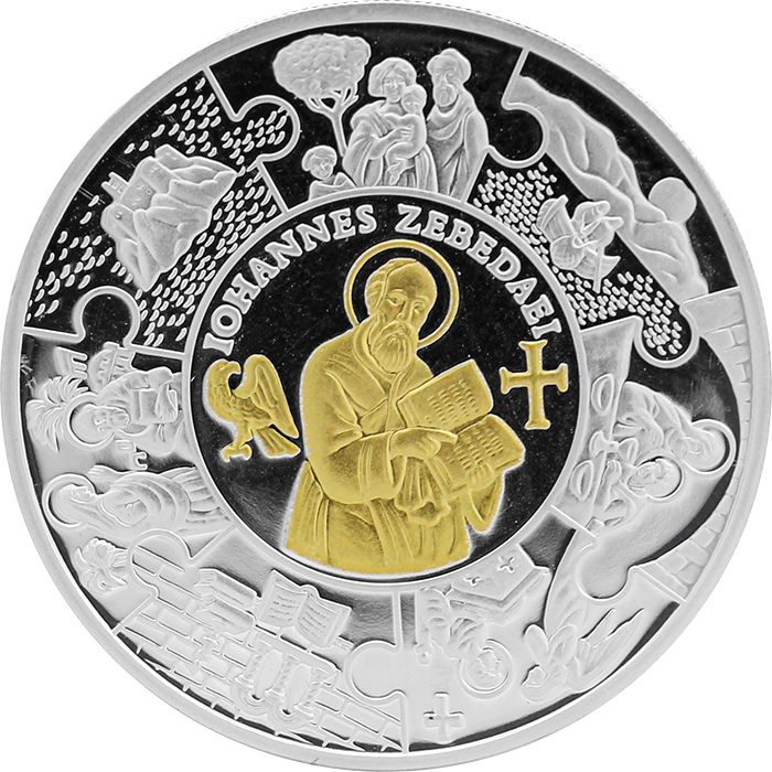 Přední strana Strieborná pozlátená minca Apoštol Ján 2011 Proof