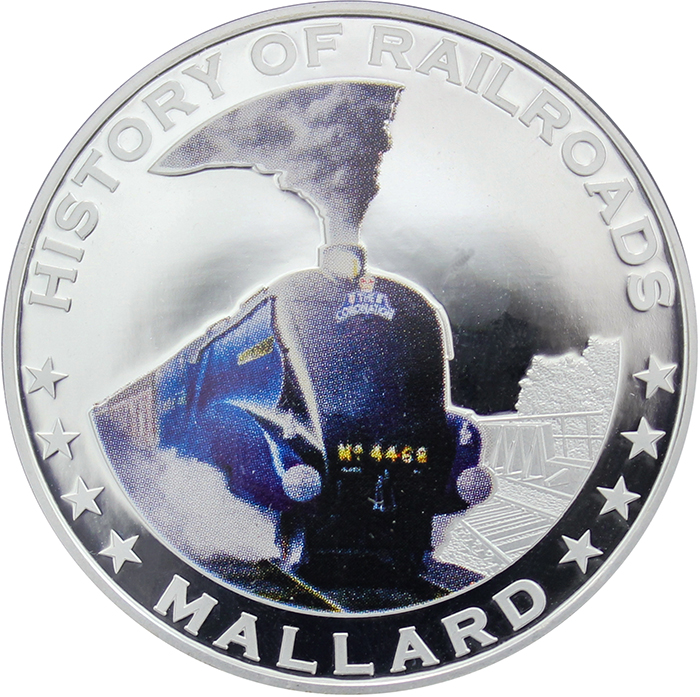 Strieborná kolorovaná minca Mallard History of Railroads 2011 Proof