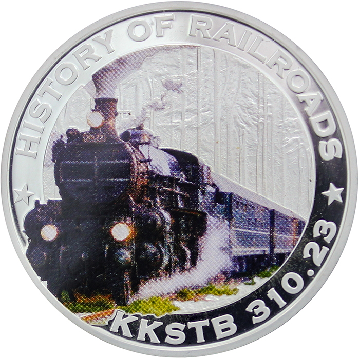 Strieborná kolorovaná minca KKSTB 310.23 History of Railroads 2011 Proof