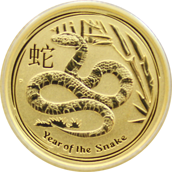 Zlatá investičná minca Year of the Snake Rok Hada Lunárny 1/10 Oz 2013