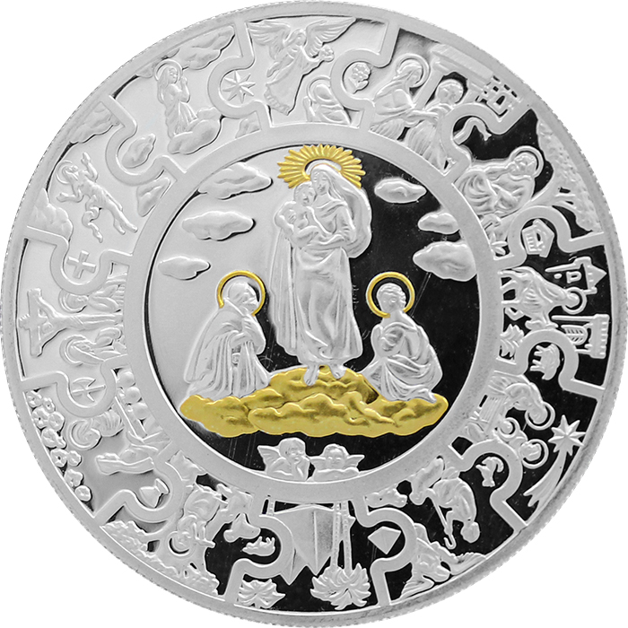 Strieborná minca pozlátená Panna Mária 2010 Proof