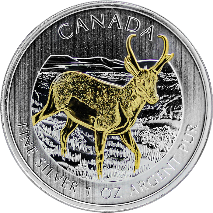 Stříbrná mince pozlacená Antilopa Canadian Wildlife 1 Oz 2013 Standard