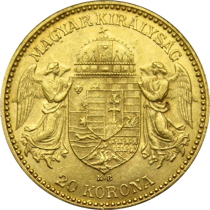 Přední strana Zlatá mince Dvacetikoruna Františka Josefa I. Uherská ražba 1900