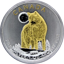 Strieborná minca pozlátený Vlk Canadian Wildlife 1 Oz 2011 Štandard