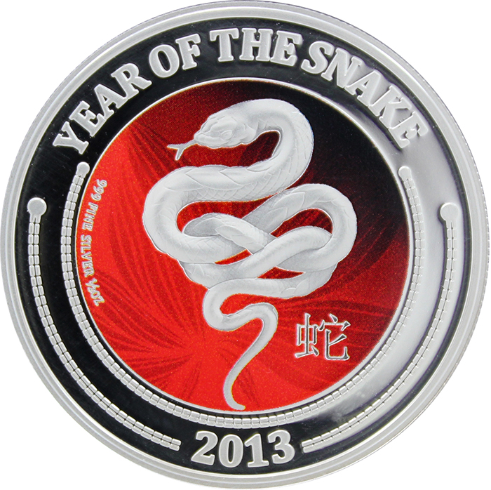 Strieborná minca kolorovaný Year of the Snake Rok Hada 2013 Niue Proof