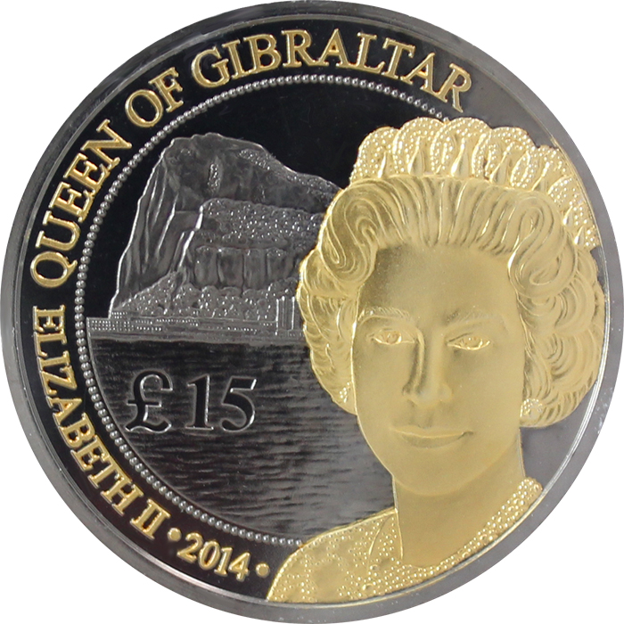 Stříbrná Ruthenium mince pozlacená Queen of Gibraltar 1 Oz 2014 Proof