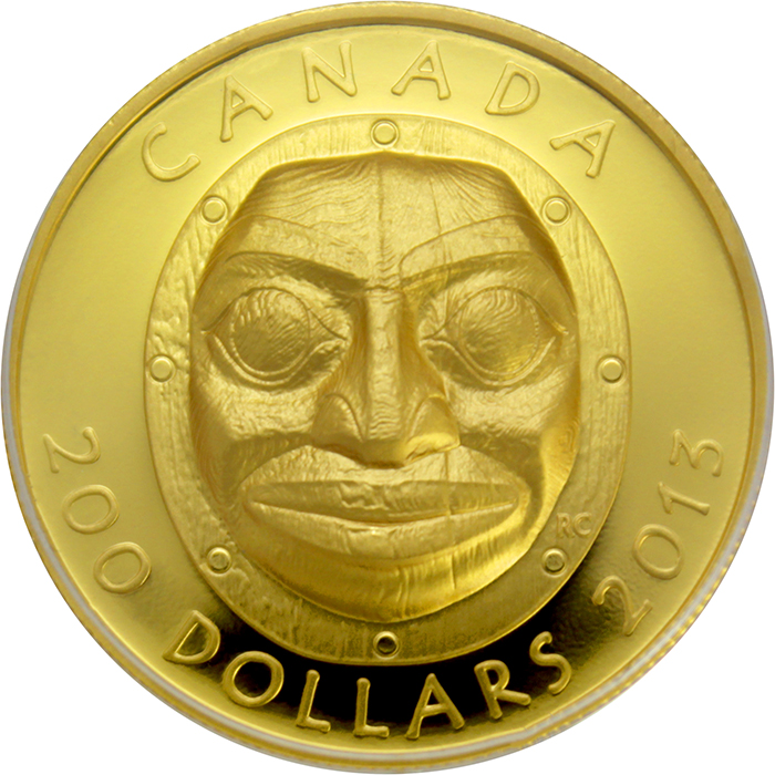 Přední strana Zlatá minca maska Grandmother Moon Ultra high relief 2013 Proof (.99999)