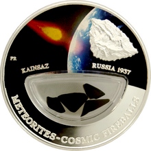 Přední strana Stříbrná mince kolorovaná Meteorit Kainsaz 2012 Proof