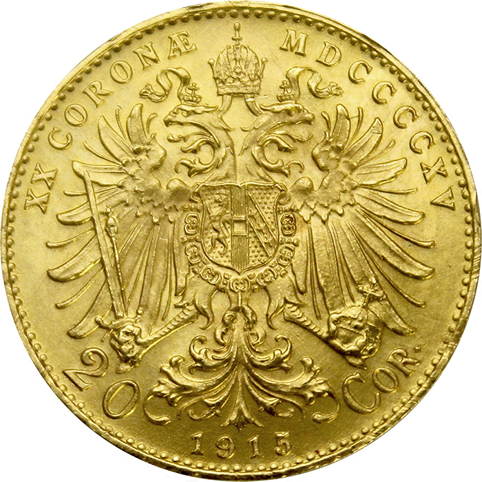 Zlatá investiční mince Dvacetikoruna Františka Josefa I. 1915 (novoražba)