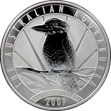 Přední strana Stříbrná investiční mince Kookaburra Ledňáček 10 Oz 2009