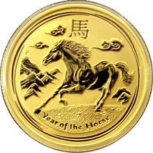 Zlatá investiční mince Year of the Horse Rok Koně Lunární 1/4 Oz 2014