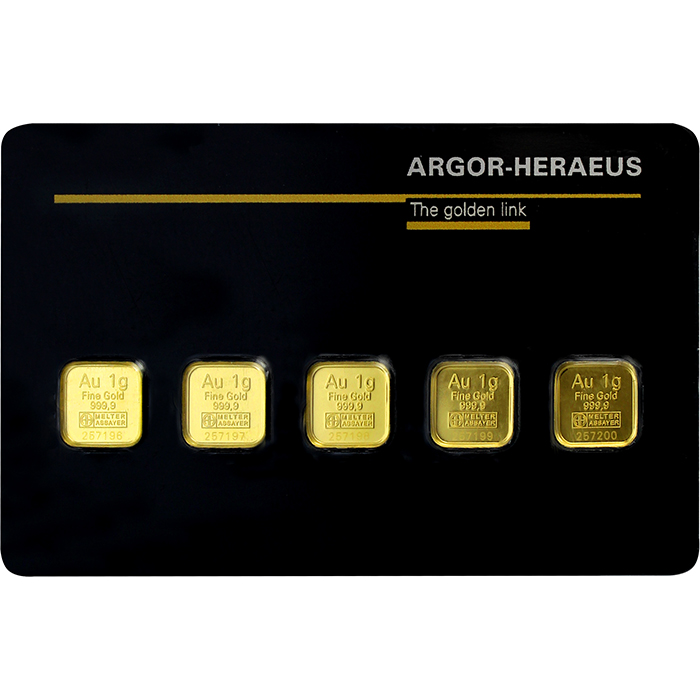 5 x 1g Argor Heraeus SA Švýcarsko Multicard Investiční zlaté slitky