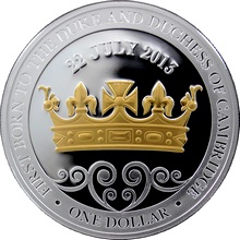 Přední strana Stříbrná mince pozlacená Royal Baby 1 Oz 2013 Proof