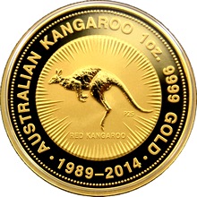 Zlatá investiční mince Kangaroo Klokan 25. výročí 1 Oz