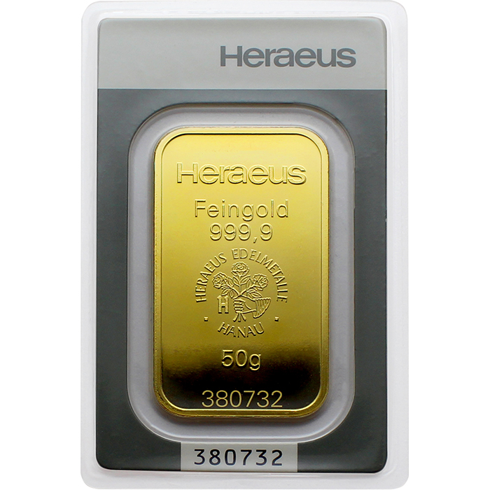 50g Heraeus Nemecko Investičná zlatá tehlička