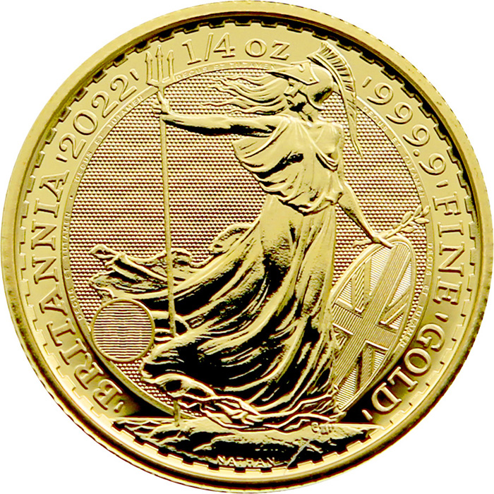 Přední strana Zlatá investičná minca Britannia 1/4 Oz Kráľovná Alžbeta II.