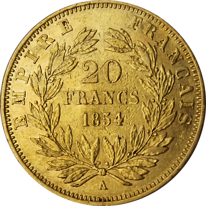 Zlatá mince 20 Frank Napoleon III. 1854 A