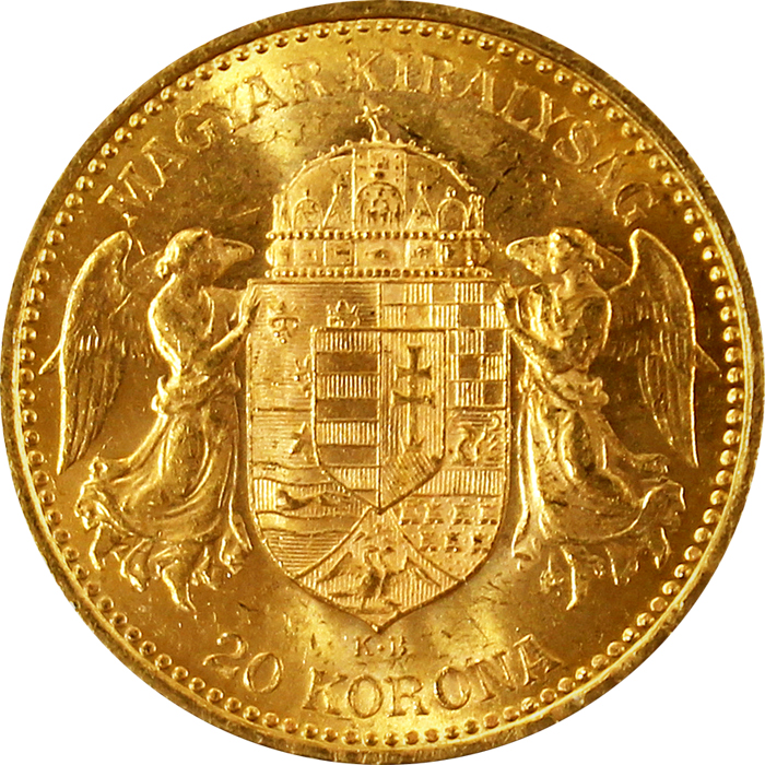 Přední strana Zlatá mince Dvacetikoruna Františka Josefa I. Uherská ražba 1892