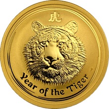 Zlatá investiční mince Year of the Tiger Rok Tygra Lunární 1/2 Oz 2010