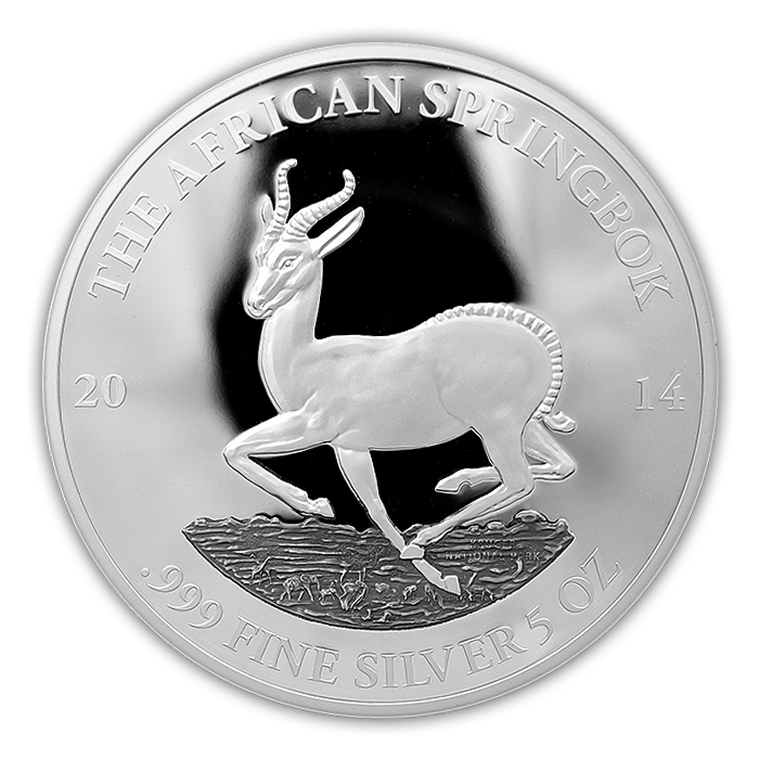 Strieborná minca 5 Oz The African Springbok 2014 Proof