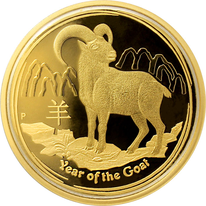 Exkluzívna Zlatá minca Year of the Goat Rok Kozy 1 Oz 2015 Proof
