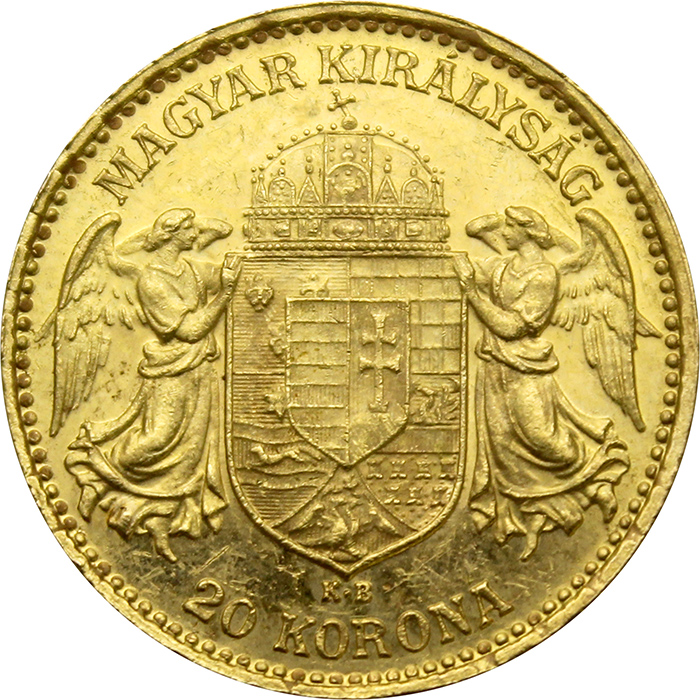 Přední strana Zlatá mince Dvacetikoruna Františka Josefa I. Uherská ražba 1905