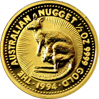 Přední strana Zlatá investiční mince The Australian Nugget 1994 1/2 Oz