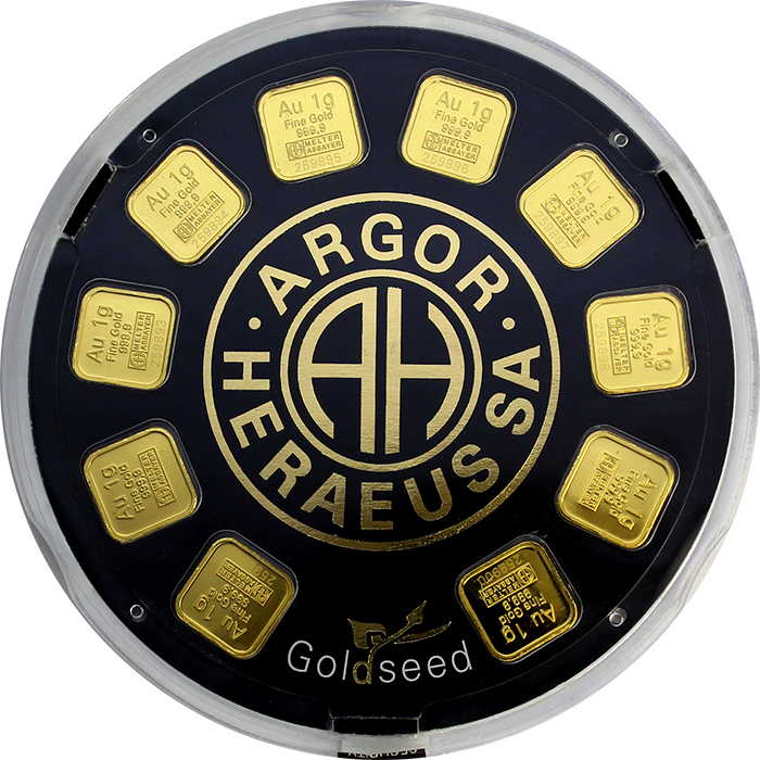 10 x 1g Argor Heraeus SA Švýcarsko Goldseed  Investičné zlaté tehličky