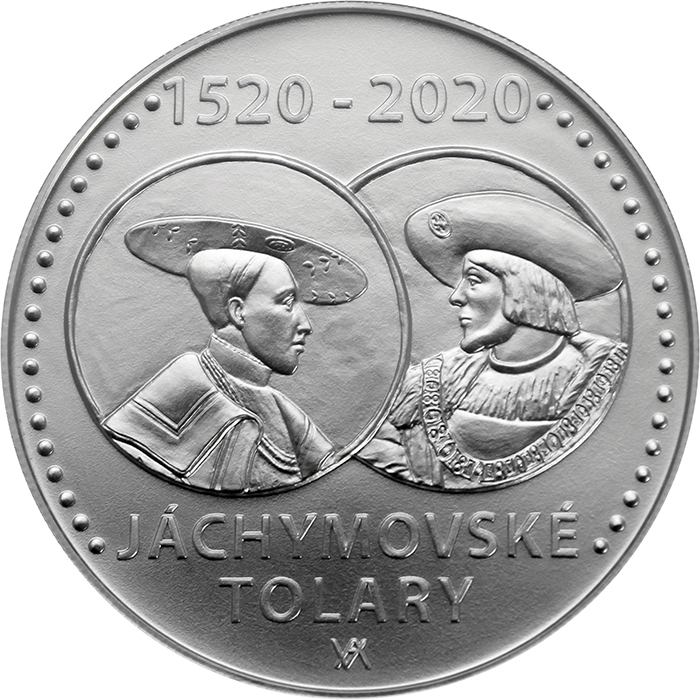 Přední strana Strieborná minca 200 Kč Zahájenie razby jáchymovských toliarov 500. výročie 2020 Štandard