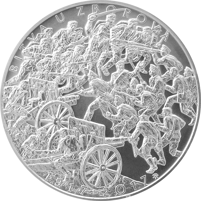 Přední strana Strieborná minca 500 Kč Bitva u Zborova 100. výročie 2017 Šandard