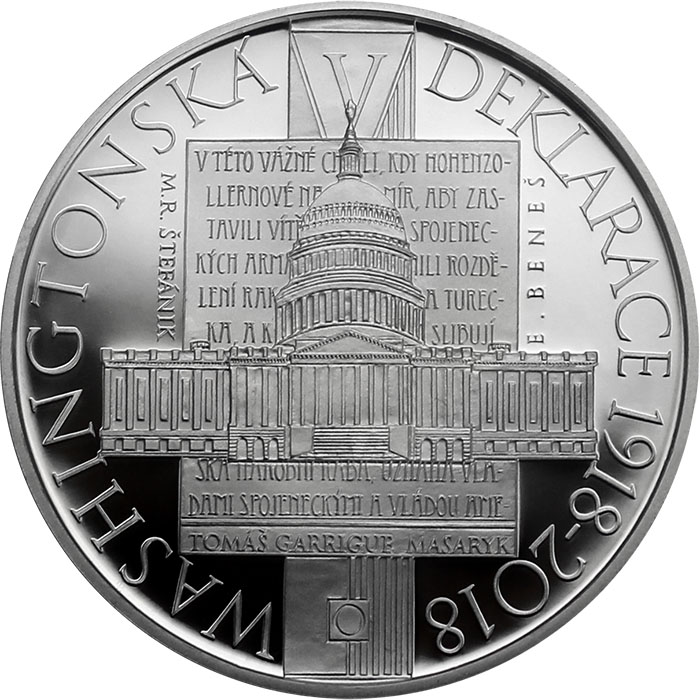 Stříbrná mince 500 Kč Přijetí Washingtonské deklarace 100. výročí 2018 Proof