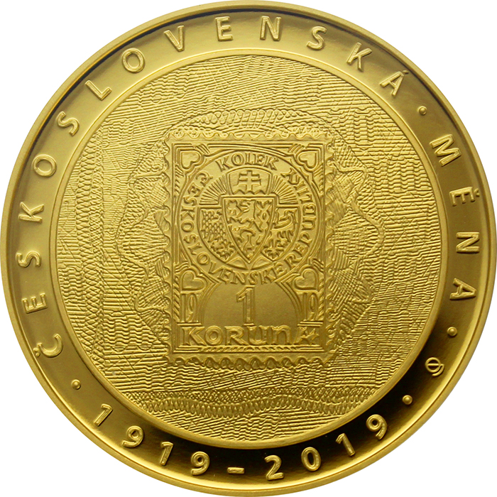 Zlatá minca 10000 Kč Zavedenie československé meny 1oz 2019 Proof