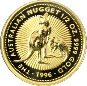 Přední strana Zlatá investiční mince The Australian Nugget 1996 1/2 Oz
