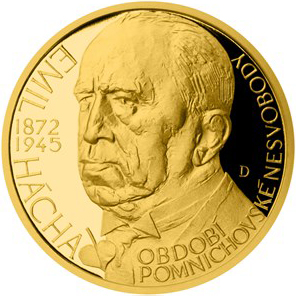 Zlatý dukát Českoslovenští prezidenti - Emil Hácha 2015 Proof