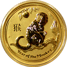 Zlatá investičná minca Year of the Monkey Rok Opice Lunárny 1/10 Oz 2016