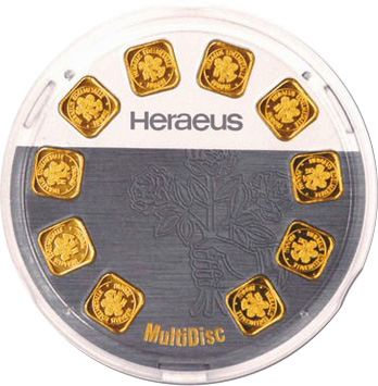 10 x 1g Heraeus Nemecko MultiDisc Investičné zlaté tehličky