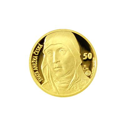 Zlatá medaile s motivem 50 Kč bankovky - sv. Anežka Česká 2016 Proof
