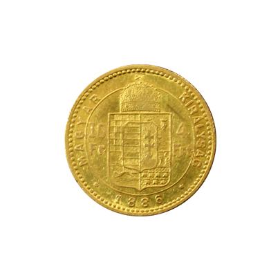 Přední strana Zlatá mince Čtyřzlatník Františka Josefa I. 10 Franků 4 Forinty 1886
