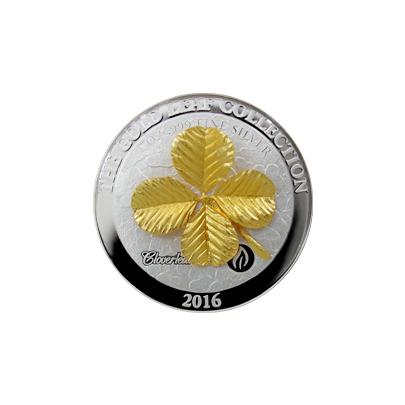 Strieborná minca 3D Zlatý Four Leaf Clover 1 Oz Gold Leaf Collection 2016 Proof