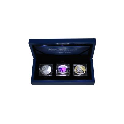 Přední strana Majestic Silver Treasures Sada stříbrných mincí 2015 Ultrafialové osvícení Proof
