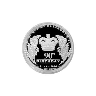 Stříbrná mince Královna Alžběta II. 90. výročí narození 1 Oz High Relief 2016 Proof
