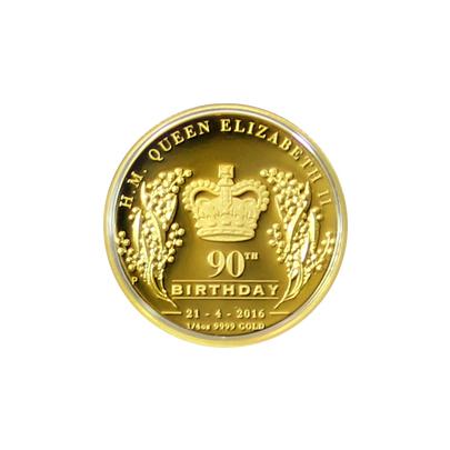 Přední strana Zlatá minca Kráľovná Alžbeta II. 90. výročie narodenia 1/4 Oz 2016 Proof