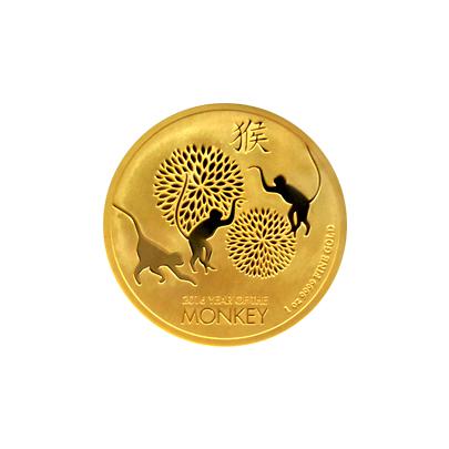 Přední strana Zlatá investiční mince Niue Year of the Monkey Rok Opice 1 Oz 2016