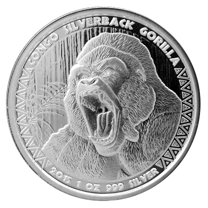 Stříbrná investiční mince Kongo Gorila 1 Oz 2015