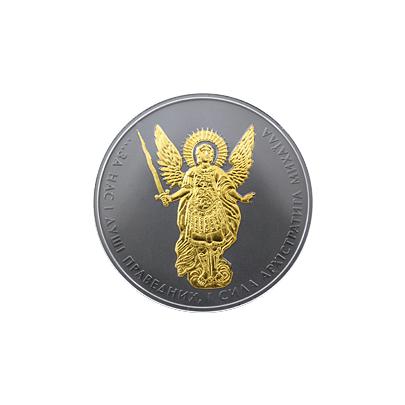 Stříbrná Ruthenium mince pozlacený Archanděl Michael 1 Oz Shade of Enigma 2015 Proof
