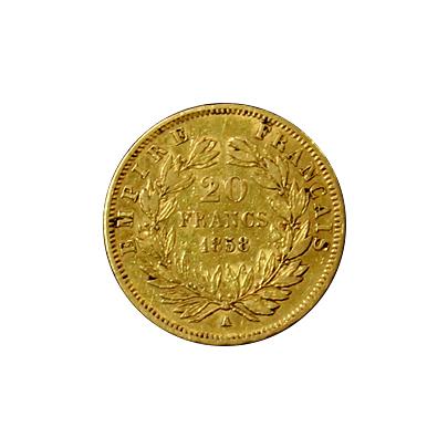 Zlatá mince 20 Frank Napoleon III. 1858 A